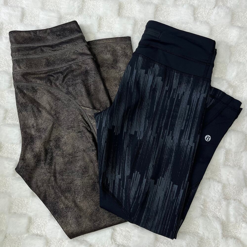 Lululemon Zyia Leggings Bronze Metallic Gray Bundle Size 4 Cropped Lot of 2